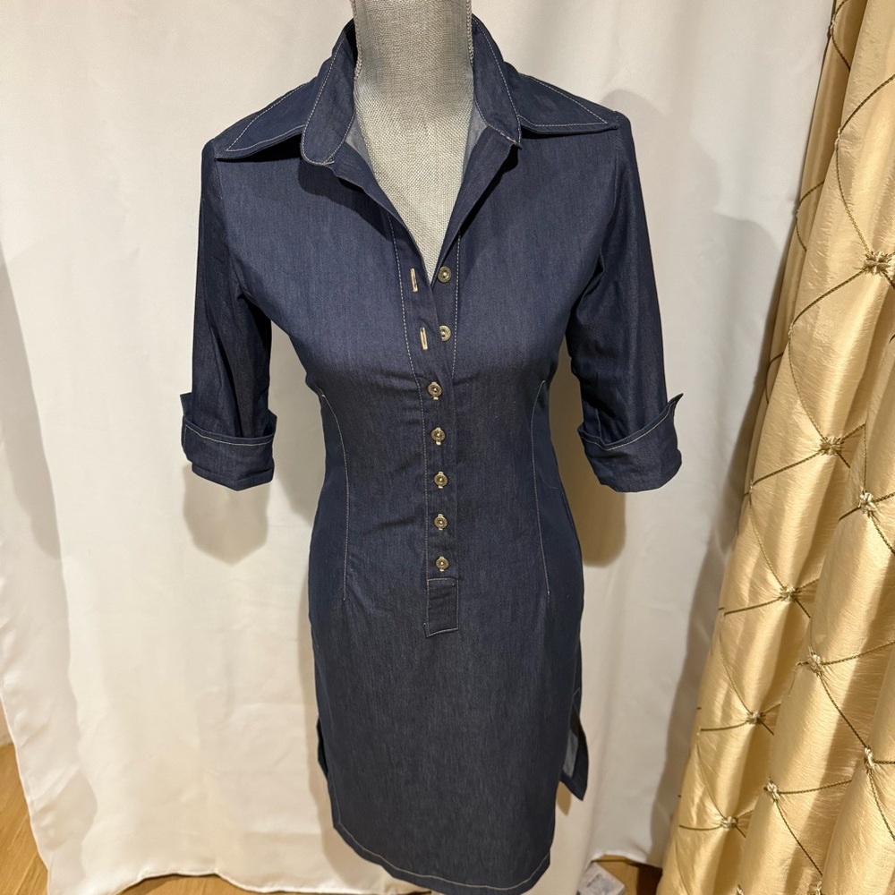 Demin Dress With Button Up Front And Side Slits - image 1
